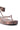 Close-up of the AKIRA IRVINE BROWN SNAKE LACE UP FLAT SANDAL, showcasing a chic faux leather snakeskin pattern. It features a flat platform sole and a textured thin brown and black ankle strap.