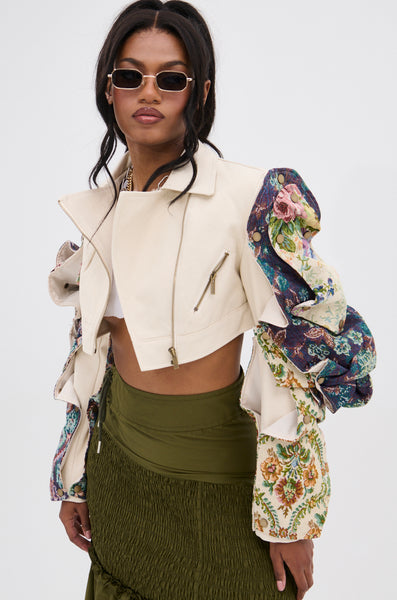 【I AM MARI】Eldo Round Shirring Crop Jacket Ride In Style Faux Leather Moto Crop Jacket | Windsor