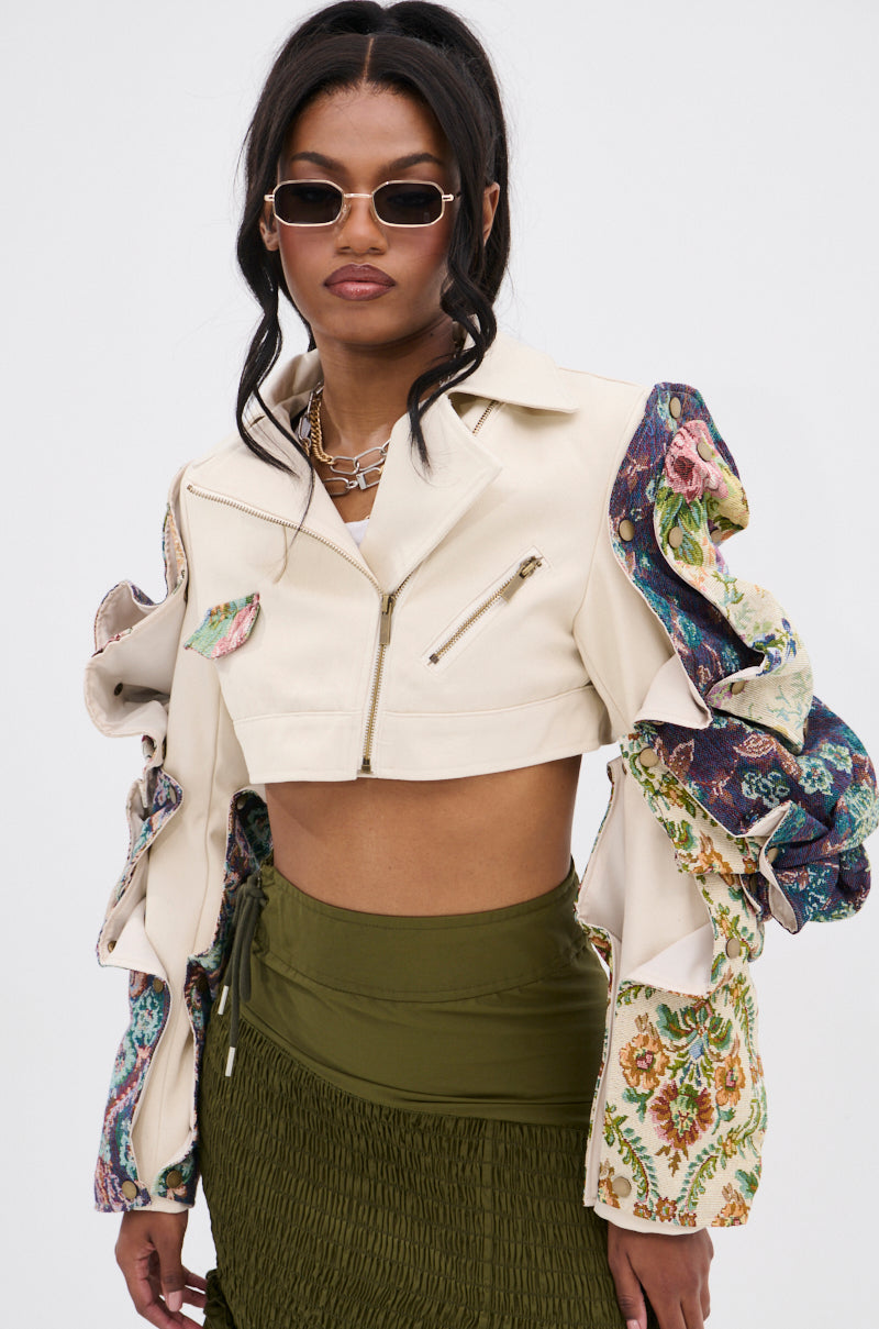 SNAP OUT OF IT ULTRA CROP MOTO IN JACQUARD – AKIRA