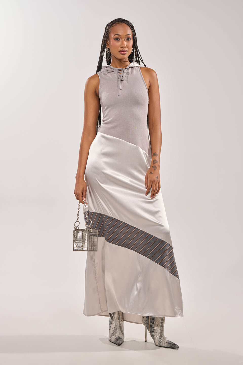 hooded metallic dress Women's Hooded maxi dress in metallic jersey | Silver