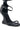 The AZALEA WANG ISAAK sandal is a black wedge with white laces, crafted from faux leather. It features an open square toe, two thin ankle straps with silver buckles, a thin toe strap, and a wavy sculptural heel design for an avant-garde look.