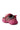 The AZALEA WANG ISABEAU FUCHSIA COLOR BLOCKED EMBELLISHED SNEAKER features vibrant rhinestone accents, a pink textured cleated rubber sole, pink laces, and a bold color block upper—shown here from a stylish back angle.
