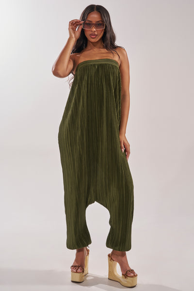 FROM THE CITY DROP CROTCH JUMPSUIT IN OLIVE – AKIRA