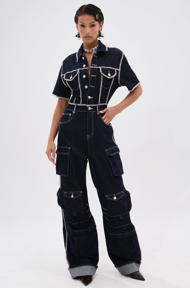 ALEXANDRA DENIM CARGO JUMPSUIT – AKIRA