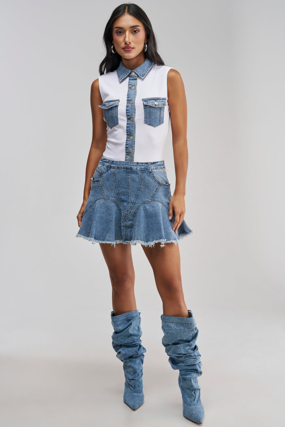 JULIETTE KNIT DENIM SLEEVELESS MINI DRESS – AKIRA