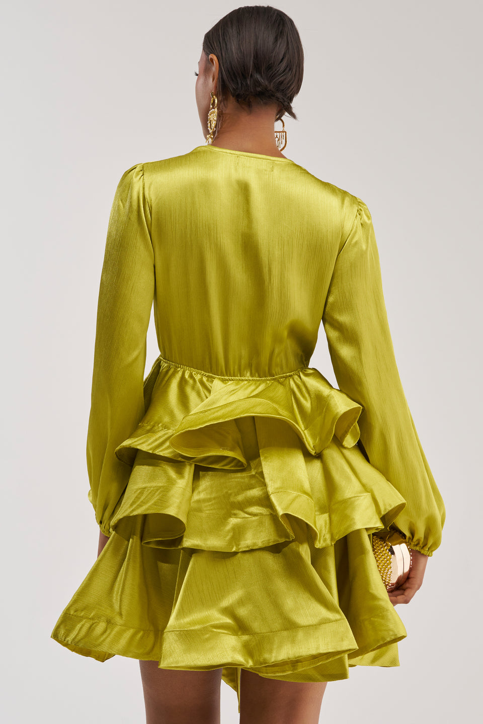 green satin ruffle dress Enchanted Forest Ruffle Dress
