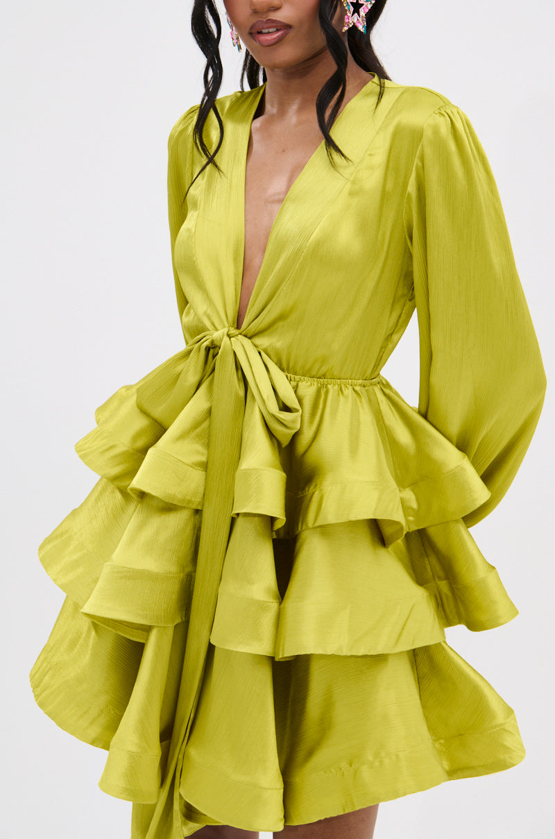 green dress with ruffle sleeves Make It Your Own Green Tiered Dress main image 0