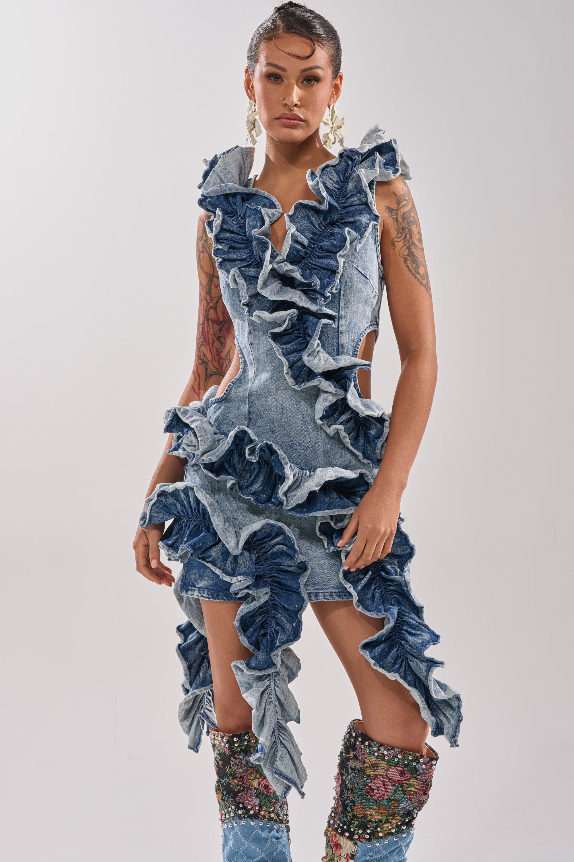 AKIRA Say It Again Ruffled Denim Mini Dress | Size XL AKIRA Say It Again Ruffled Denim Mini Dress | Size XL