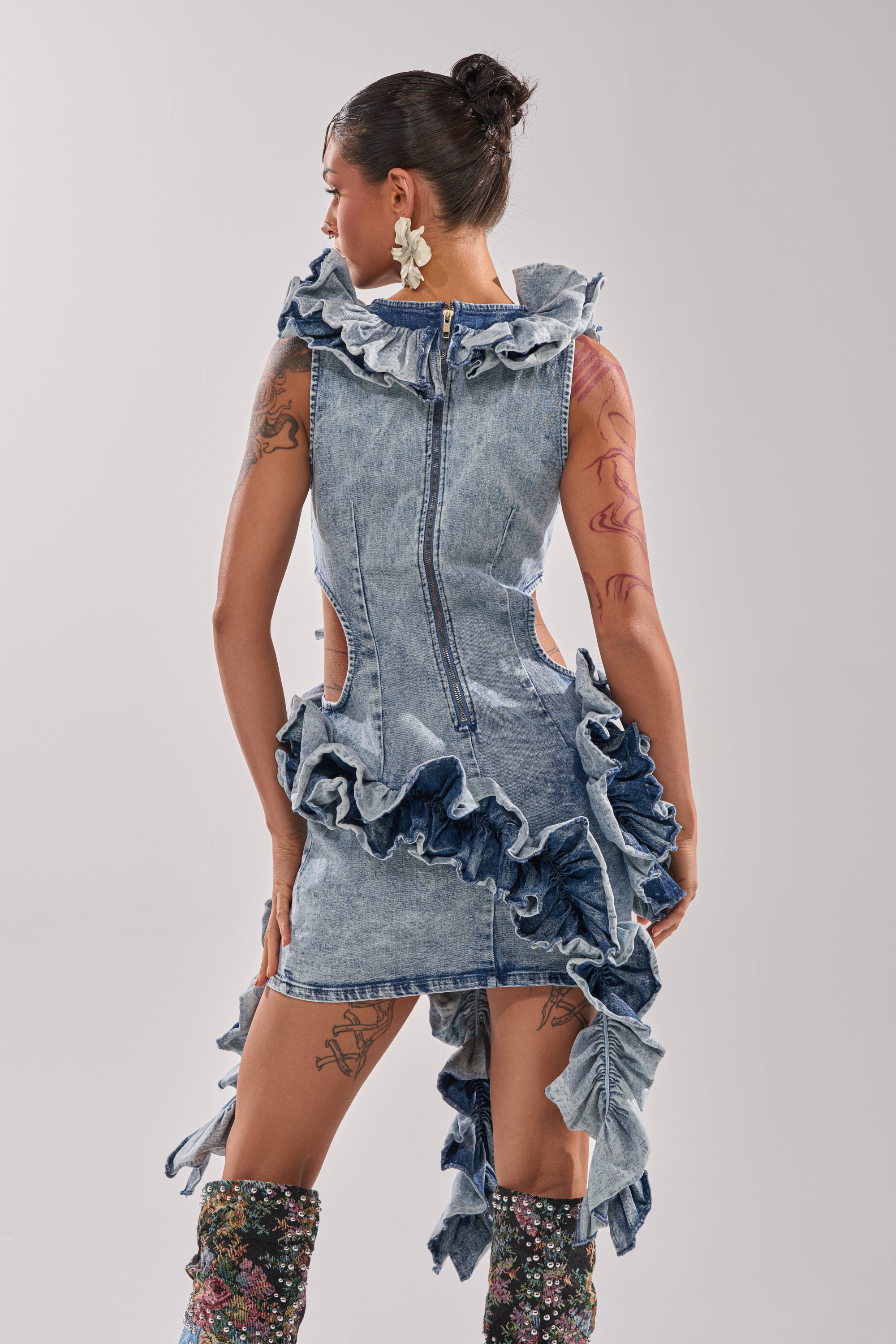 Akira Say It Again Ruffled Denim Mini Dress | Size XL Akira Say It Again Ruffled Denim Mini Dress | Size XL