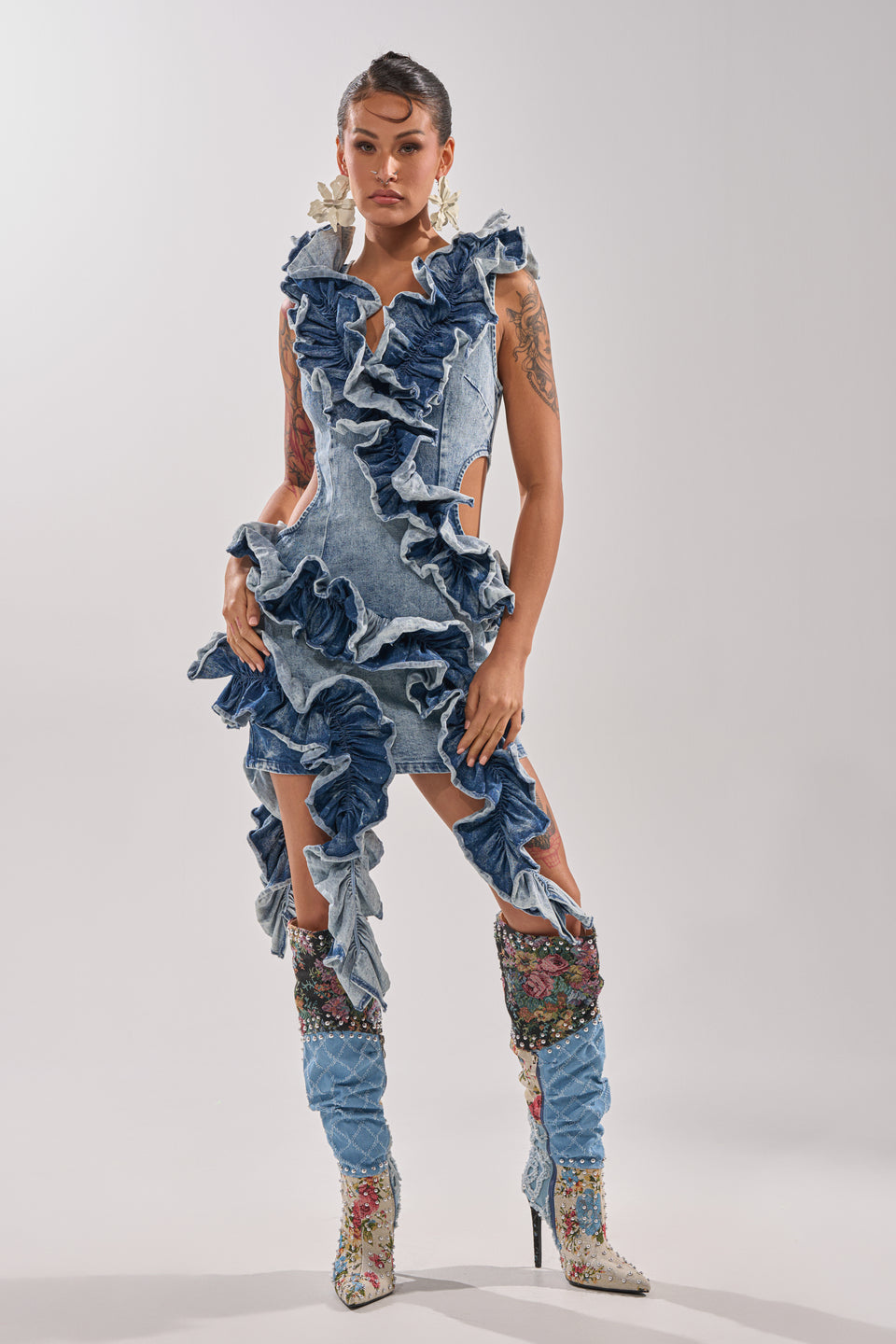 ruffled denim dress zara Zara Ruffled Denim Dress Size S