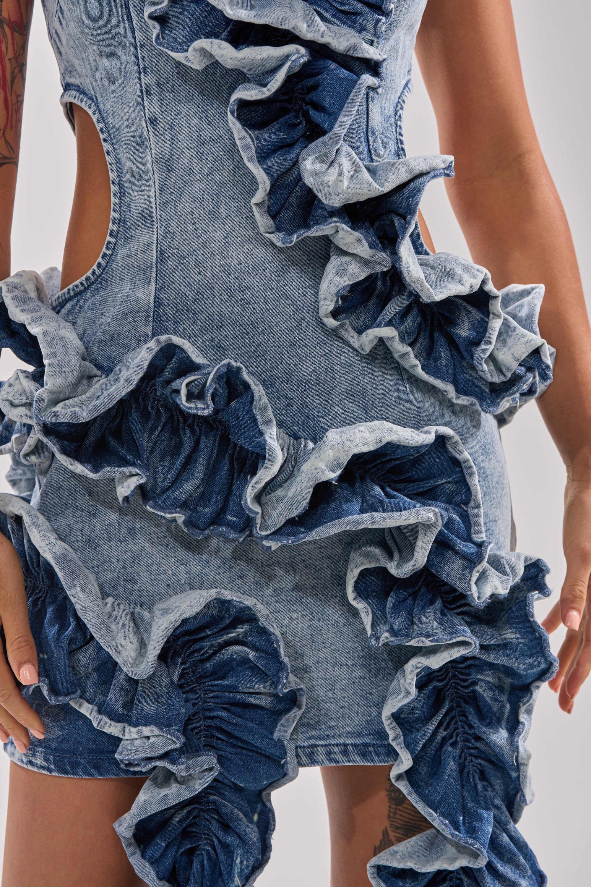white christmas dresses The Jean Dress: Strapless Ruffle Denim Dress main image 0