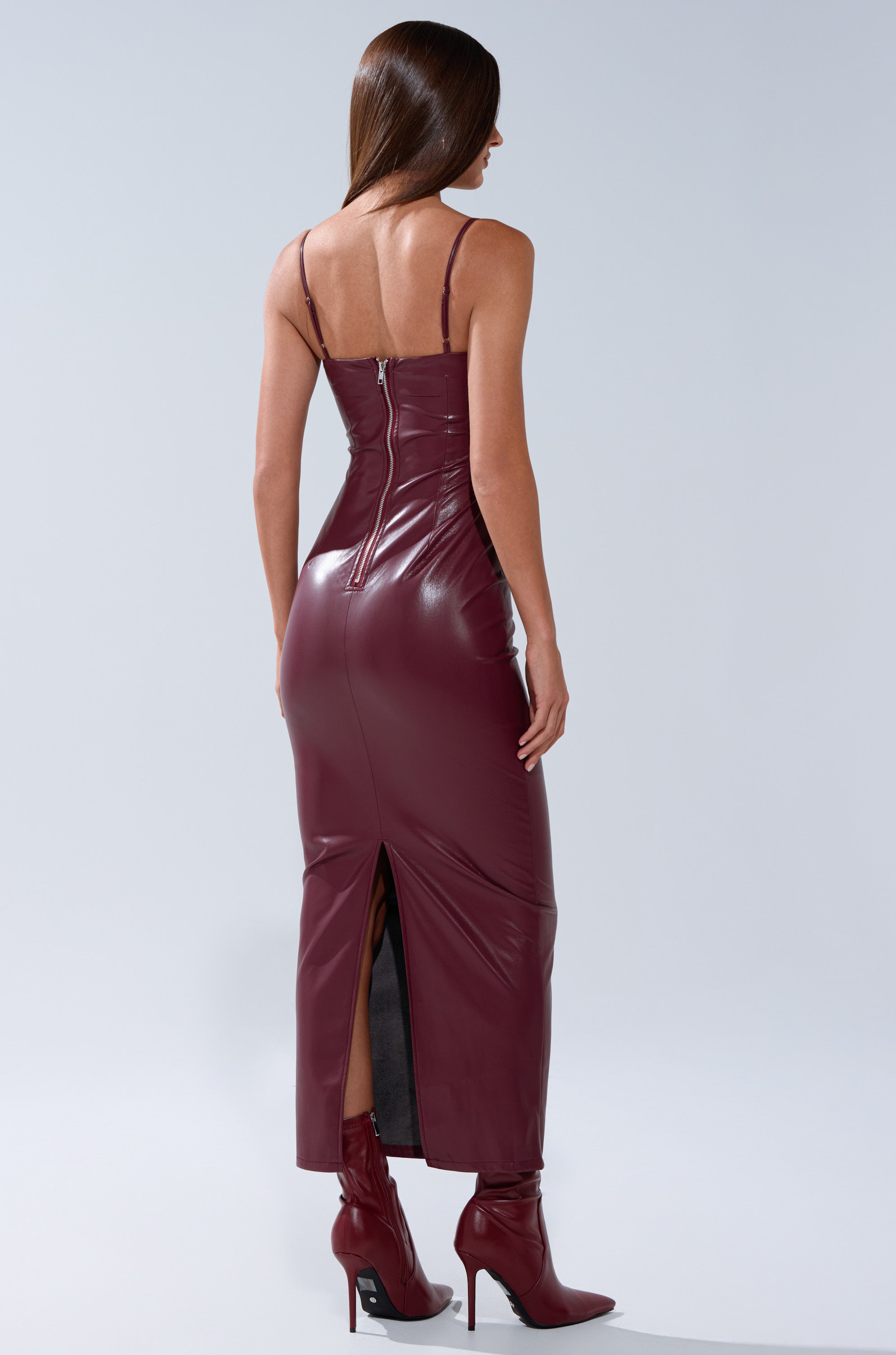 SHAI PU MIDI DRESS IN BURGUNDY – AKIRA