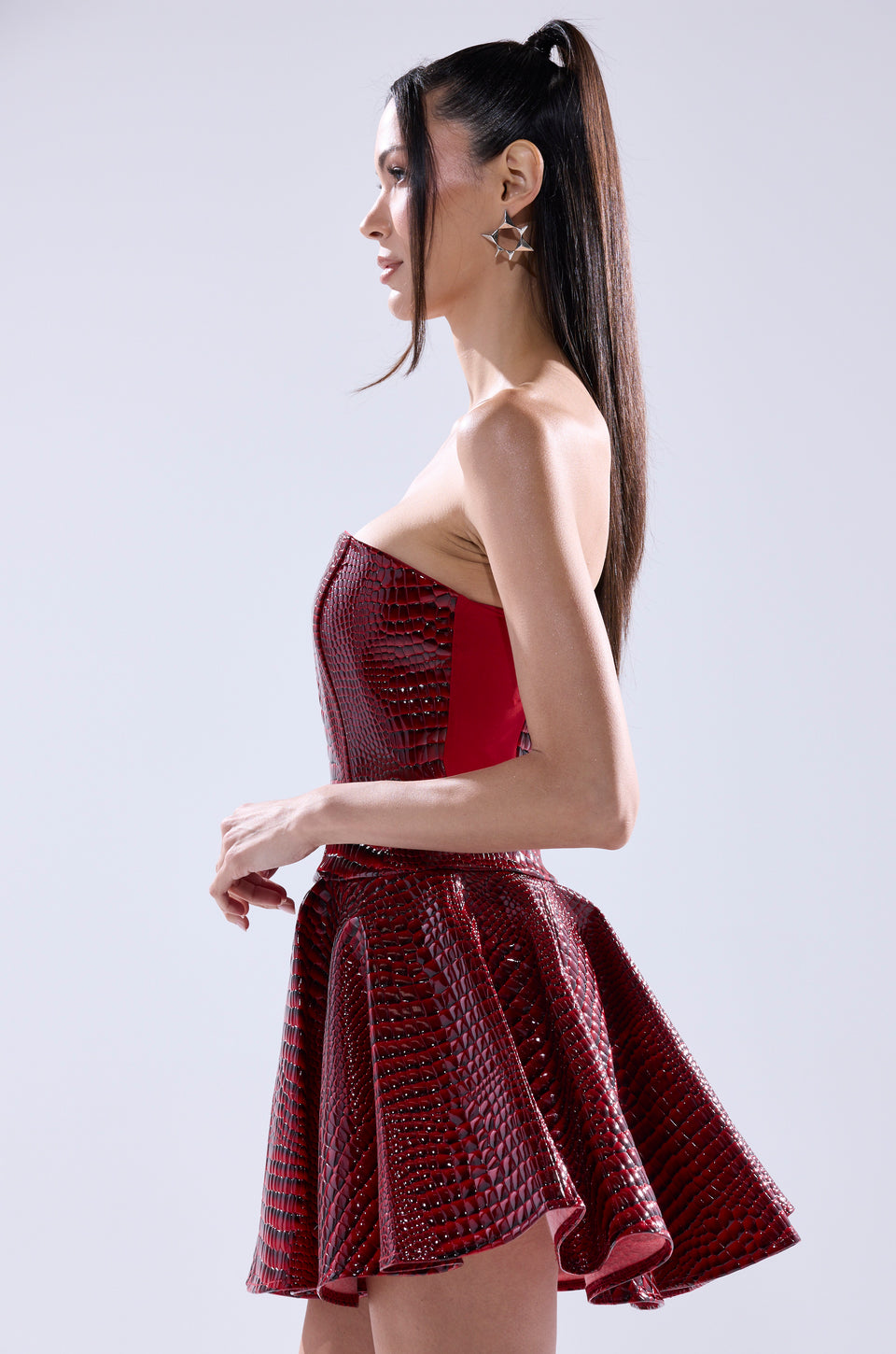 red crocodile dress Chic Crocodile-Embossed Strapless Mini Dress for Women Omonio Fashion