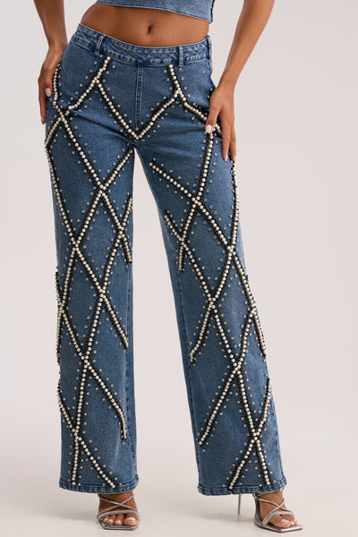 DRIPPING IN PEARLS DENIM PANT – AKIRA