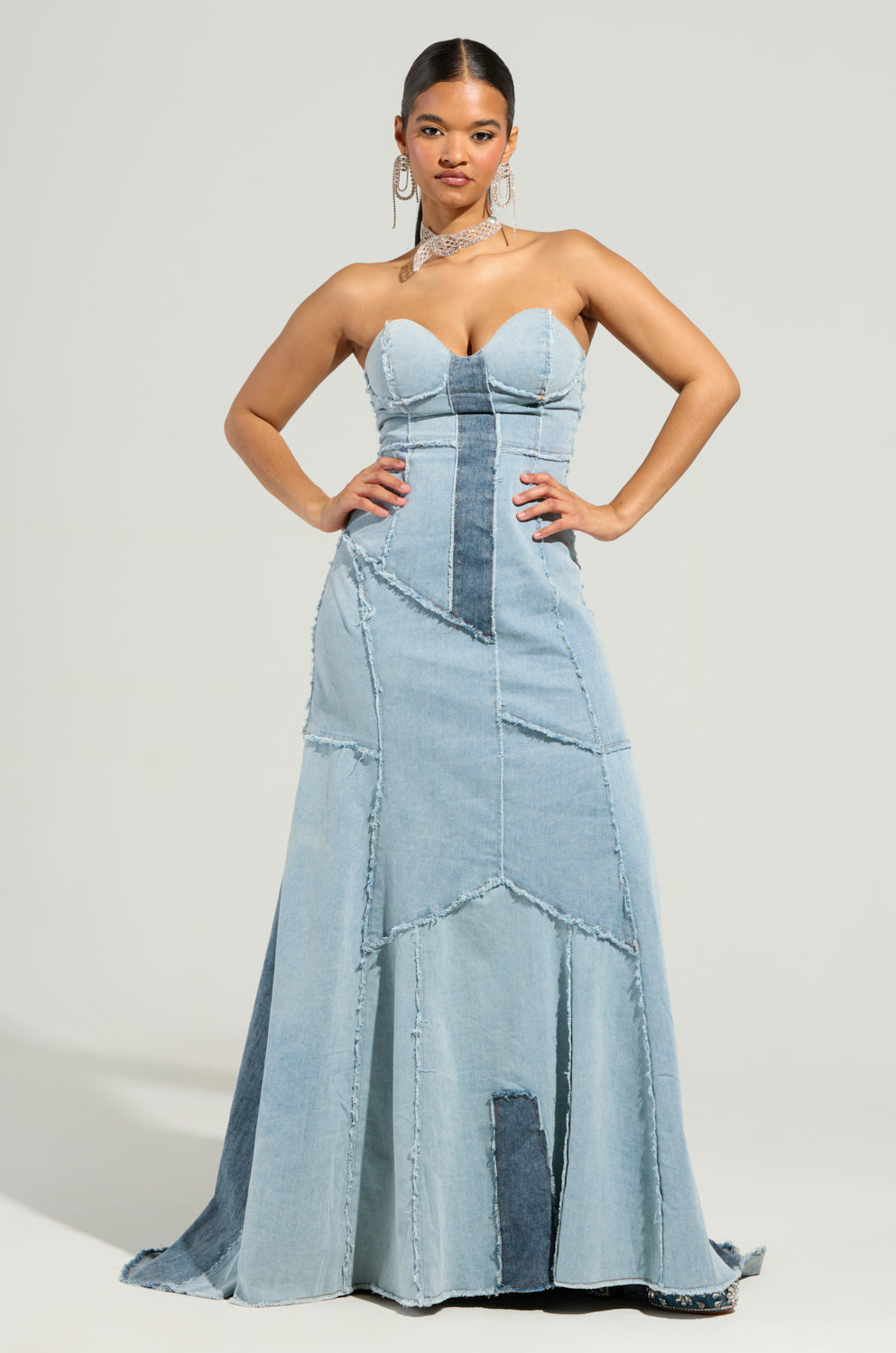 IT'S BRITNEY PATCHWORK DENIM MAXI DRESS – AKIRA