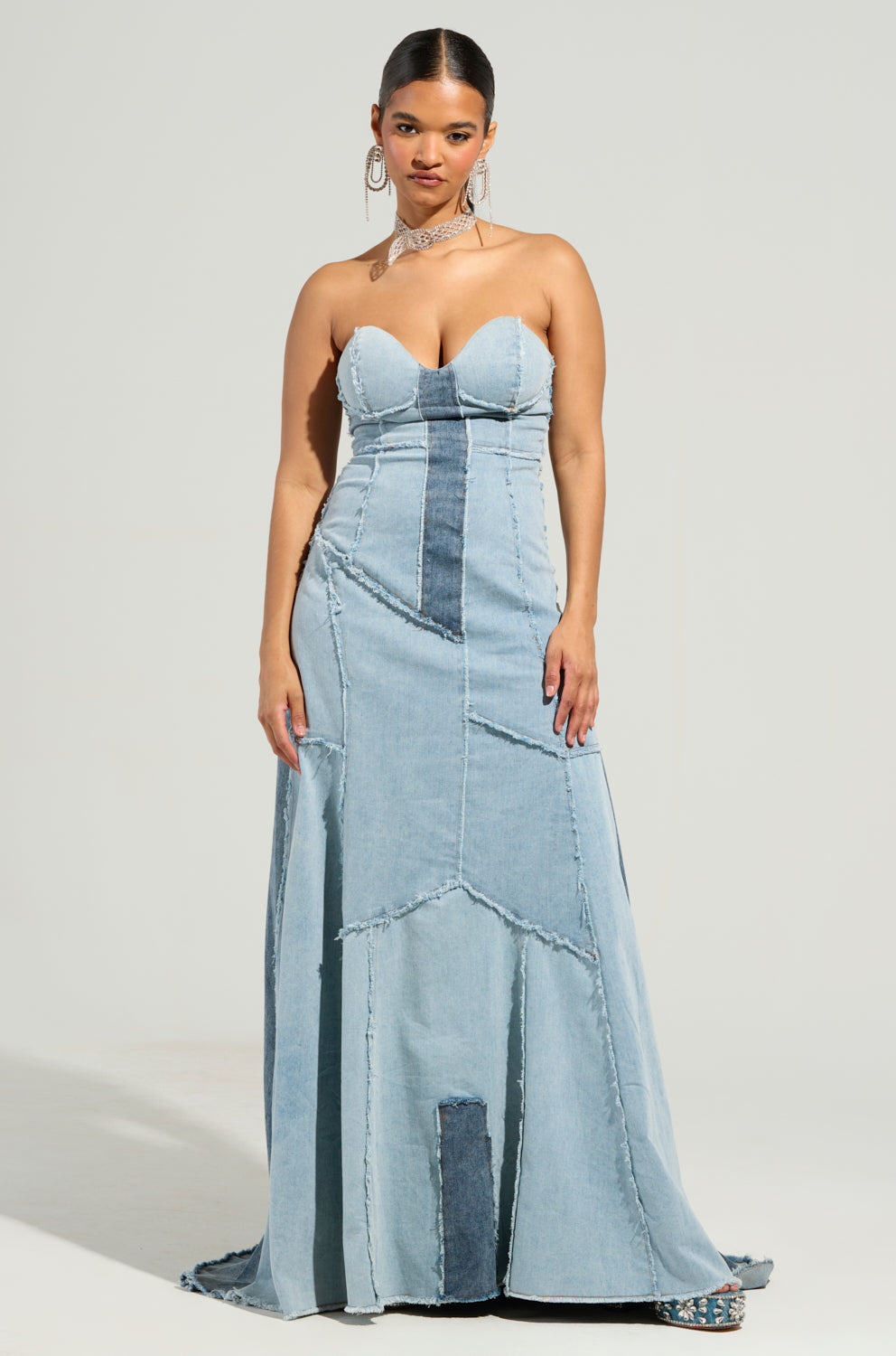 IT'S BRITNEY PATCHWORK DENIM MAXI DRESS – AKIRA