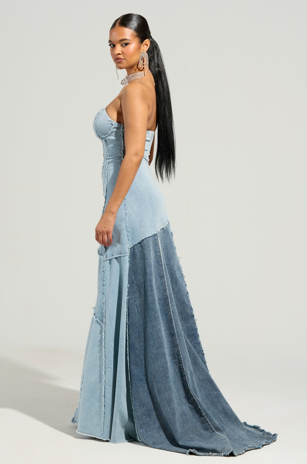 IT'S BRITNEY PATCHWORK DENIM MAXI DRESS – AKIRA