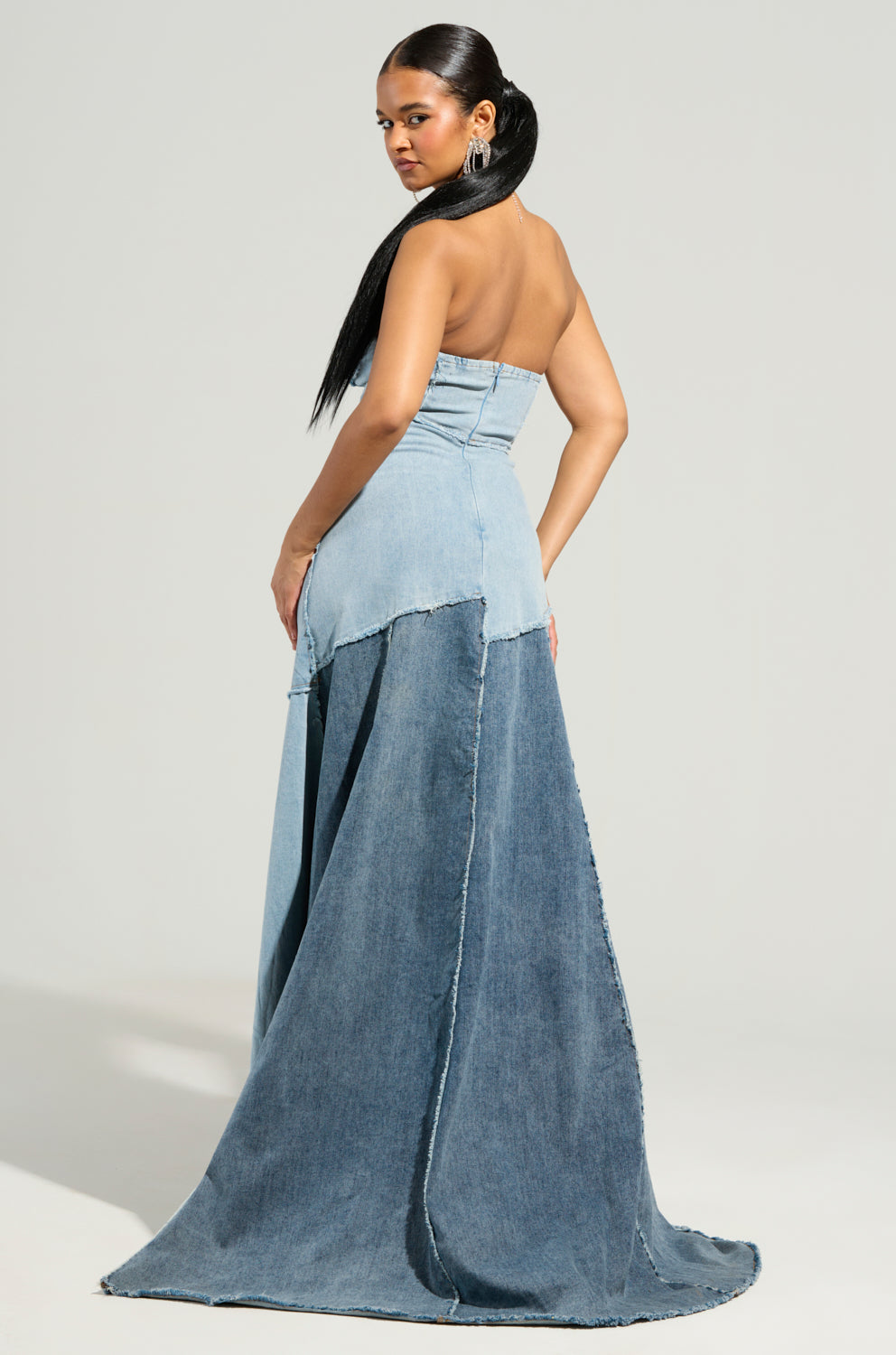 IT'S BRITNEY PATCHWORK DENIM MAXI DRESS – AKIRA