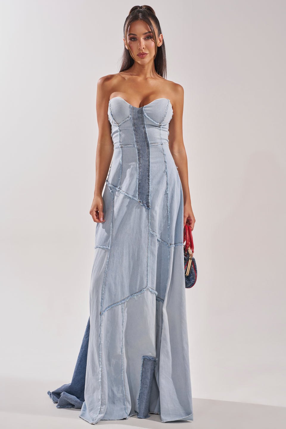 inrama denim dress IT'S BRITNEY PATCHWORK DENIM MAXI DRESS – AKIRA