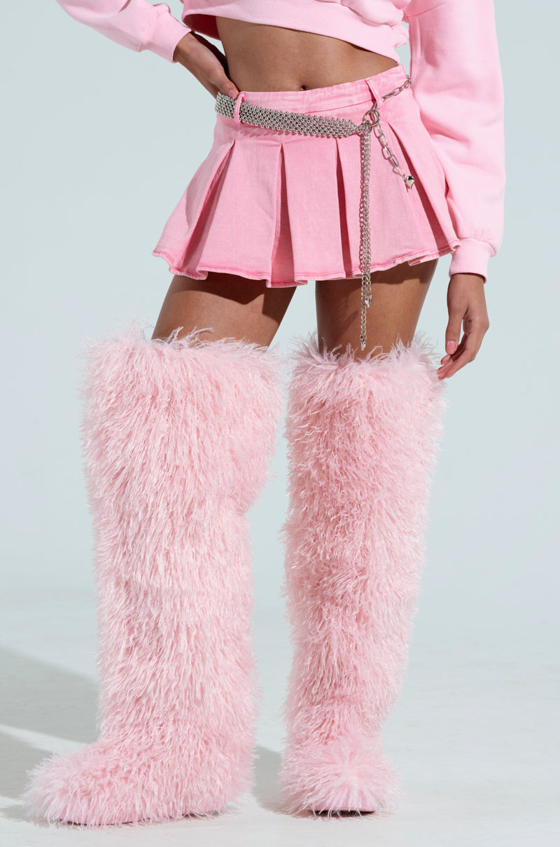 THOUGHT I KNEW YOU PINK DENIM PLEATED MINI SKIRT – AKIRA