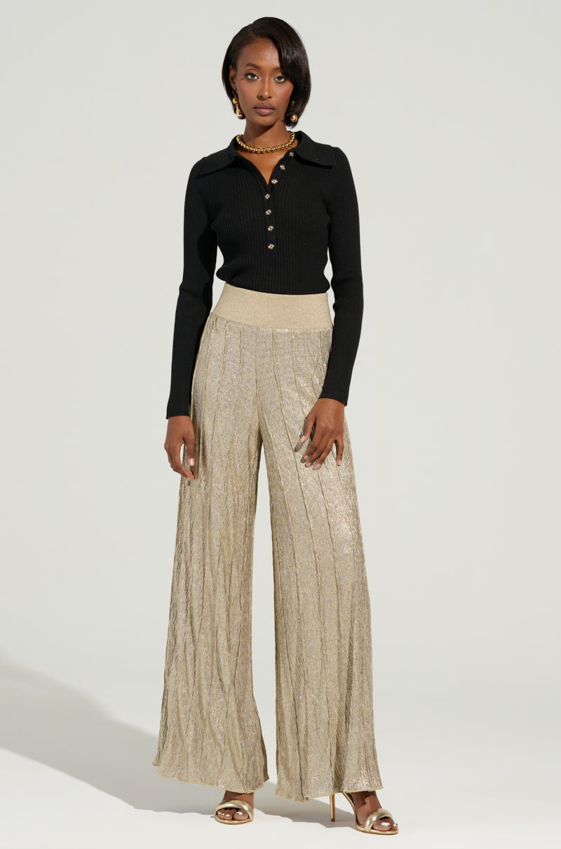 FEELING GODLY PLEATED HIGH WAIST PANT IN GOLD – AKIRA