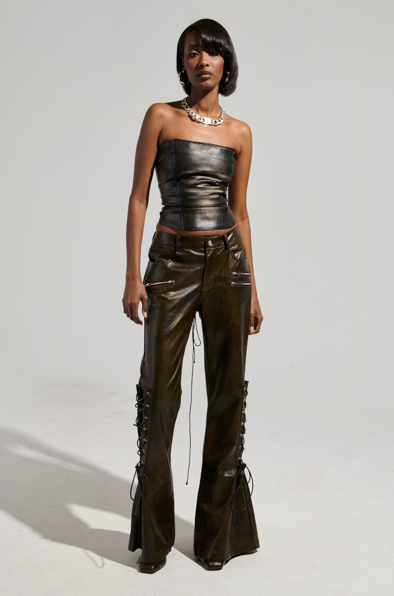 PAIGE FAUX LEATHER FLARE TROUSER – AKIRA