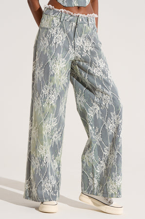 VERONICA FLORAL LACE WIDE LEG DENIM – AKIRA