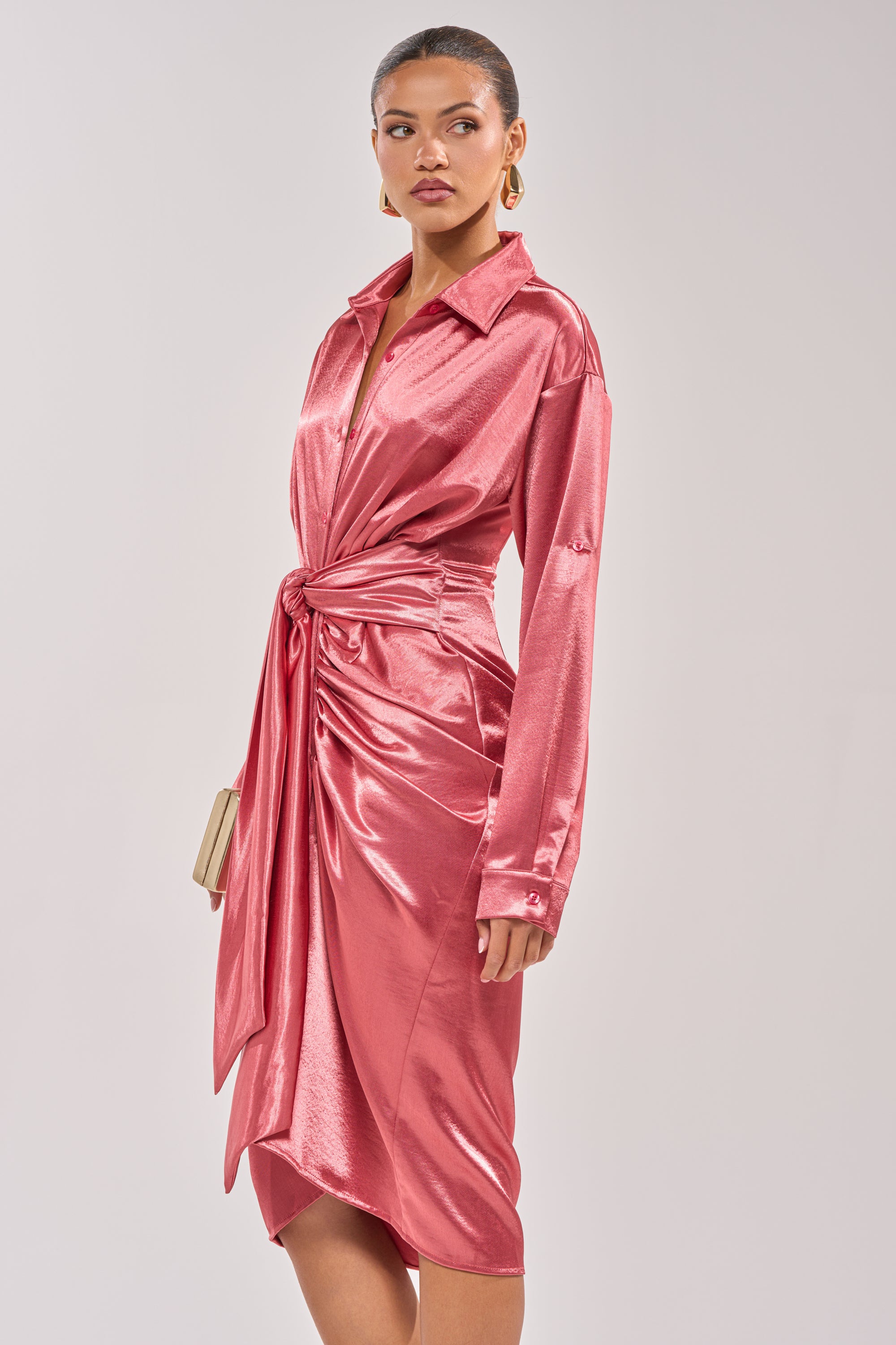 long sleeve wrap dress by love WITH LOVE COLLARED SATIN MIDI DRESS – AKIRA