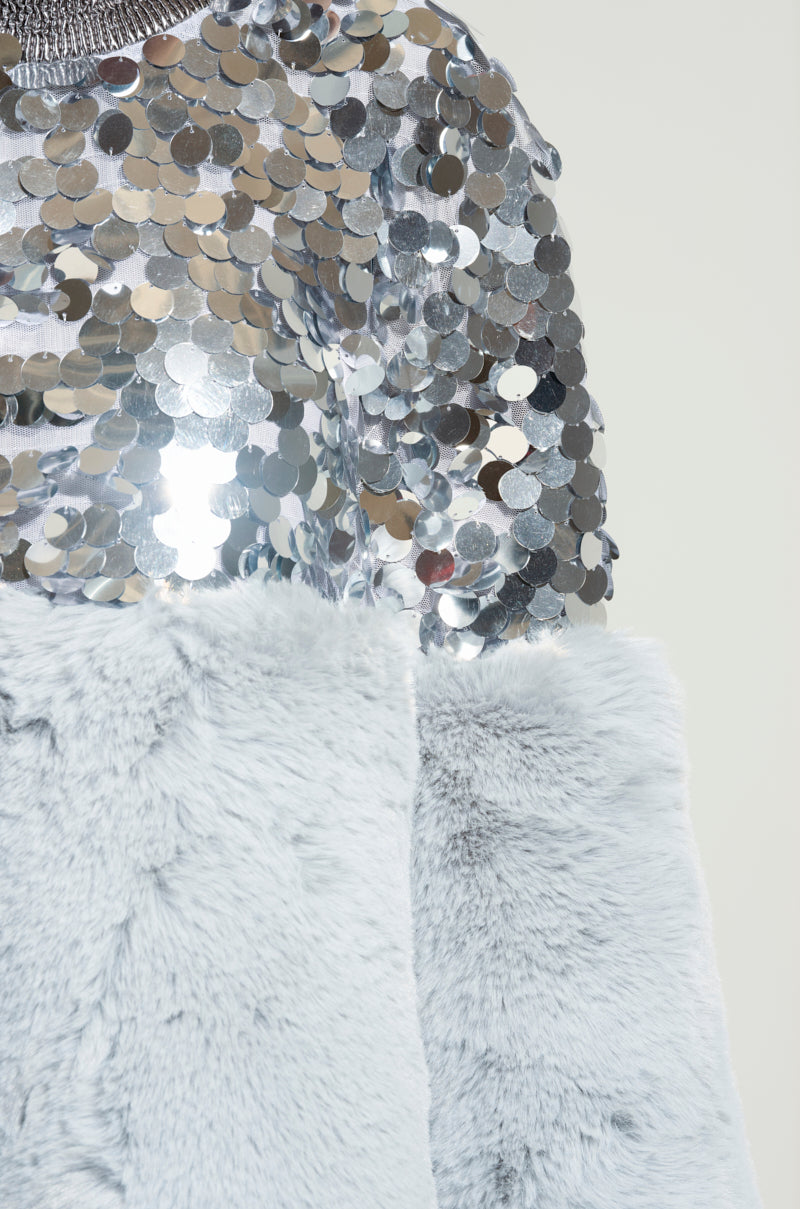 silver dress with fur Moonstone Foiled Faux Leather Mini Dress Mermaid Way, Silver / S