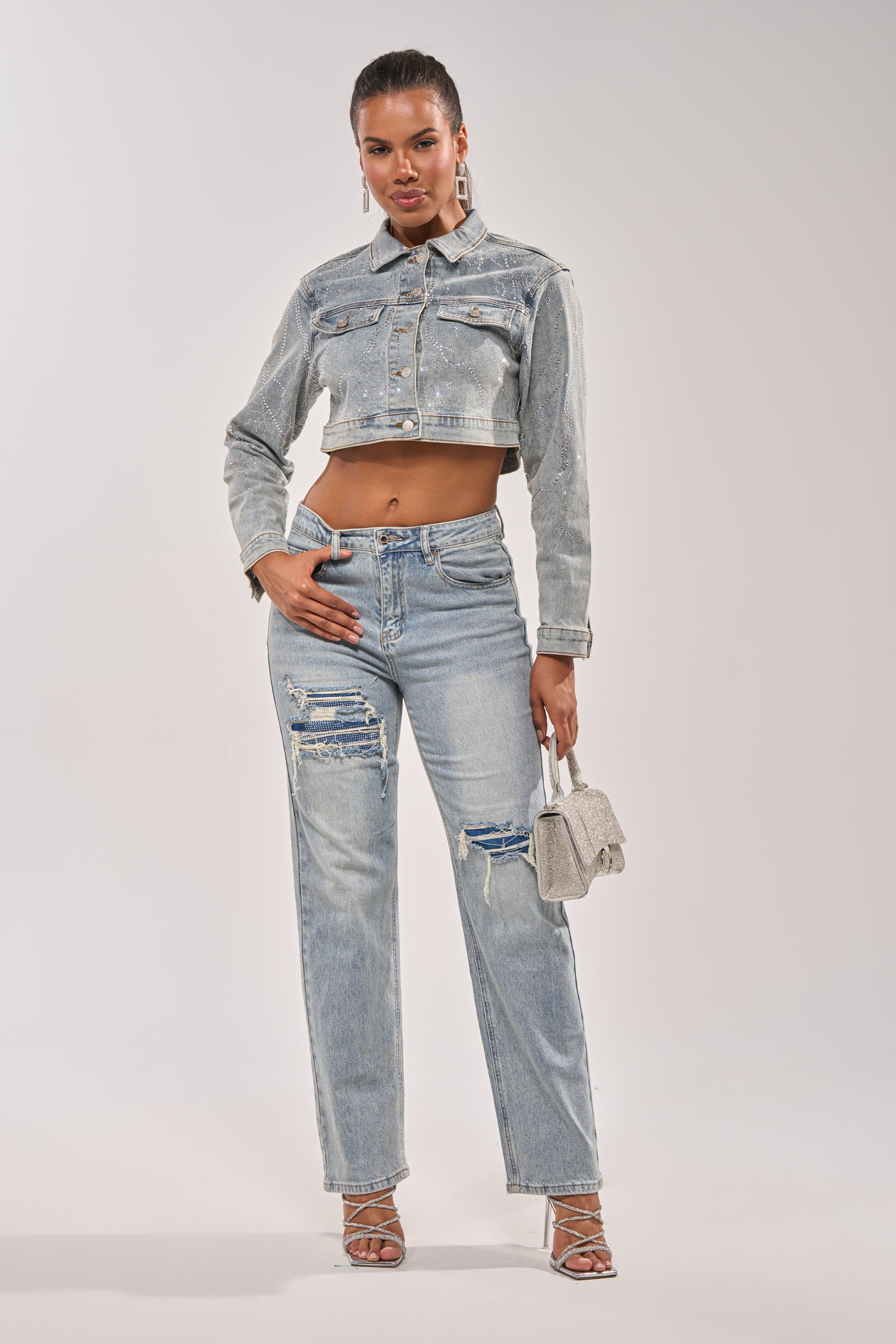 DAZED RHINESTONE DENIM JACKET – AKIRA
