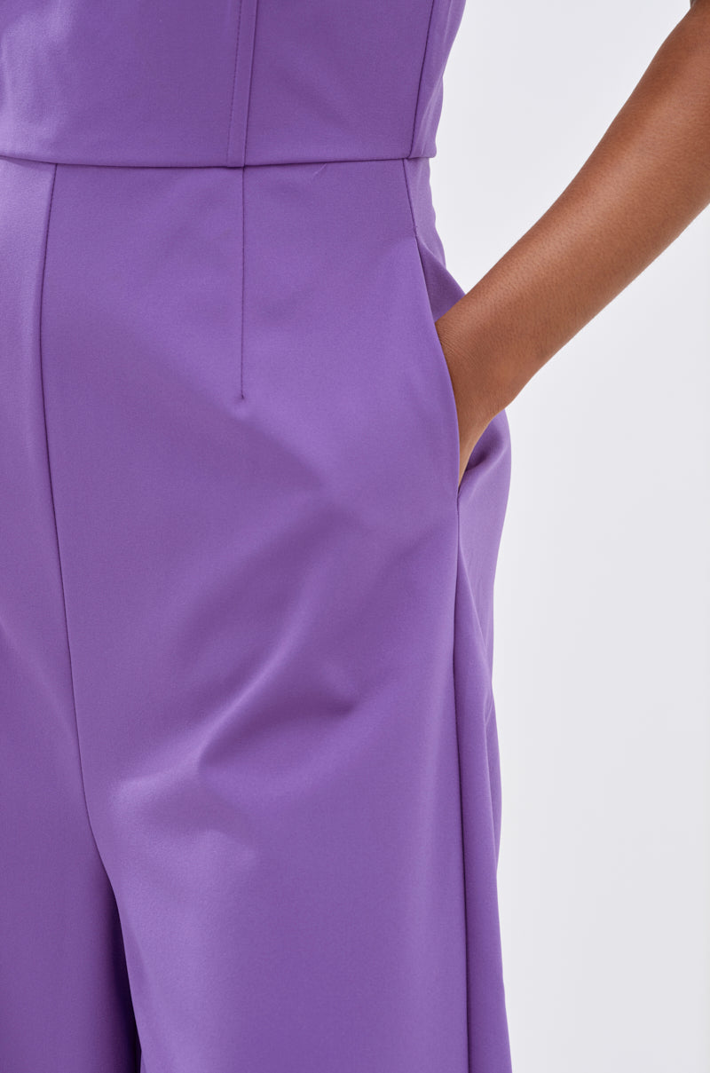 BIG BOSS ENERGY WIDE LEG JUMPSUIT IN PURPLE – AKIRA