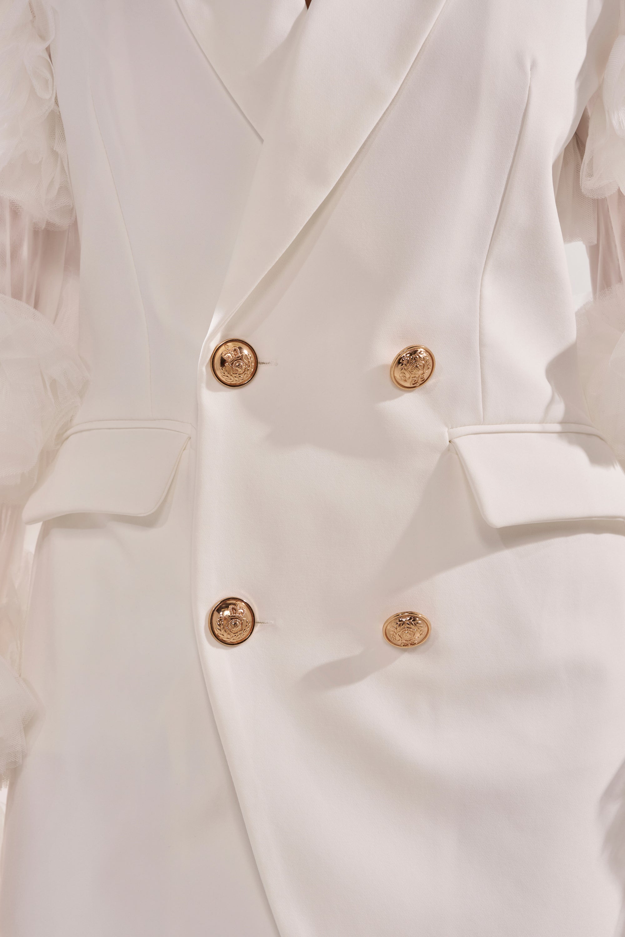 LIVING OVER THE TOP RUFFLE SLEEVE BLAZER MINI DRESS IN WHITE AKIRA LIVING OVER THE TOP RUFFLE SLEEVE BLAZER MINI DRESS IN WHITE AKIRA