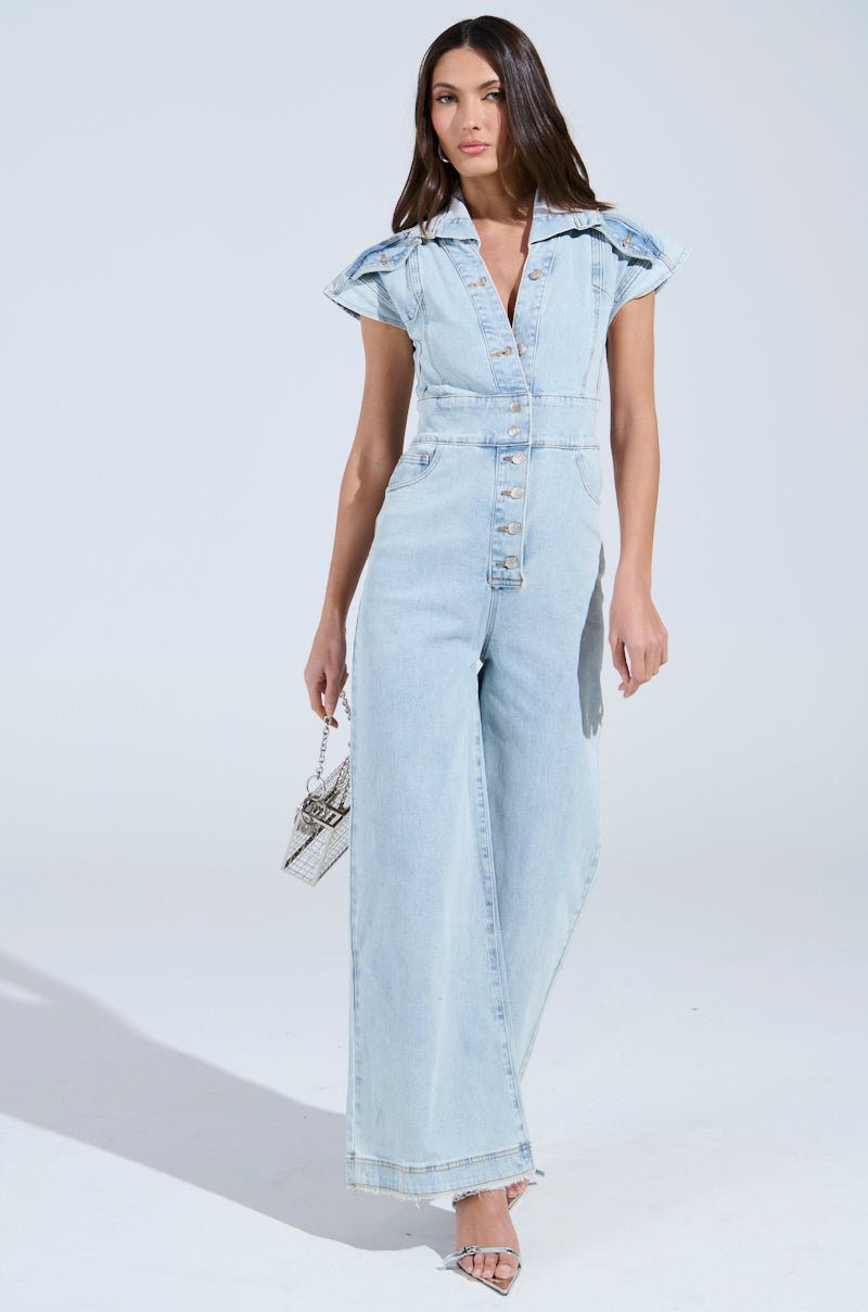 COOL GIRL WIDE LEG DENIM JUMPSUIT – AKIRA - Main Image