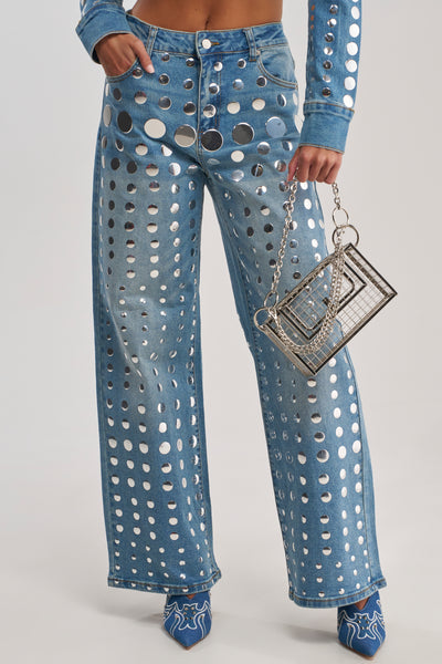 STUDS EVERYWHERE RELAXED DENIM PANT – AKIRA