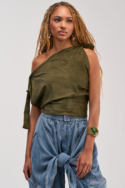 Suede Off Shoulder Blouse, Waist Length | AKIRA