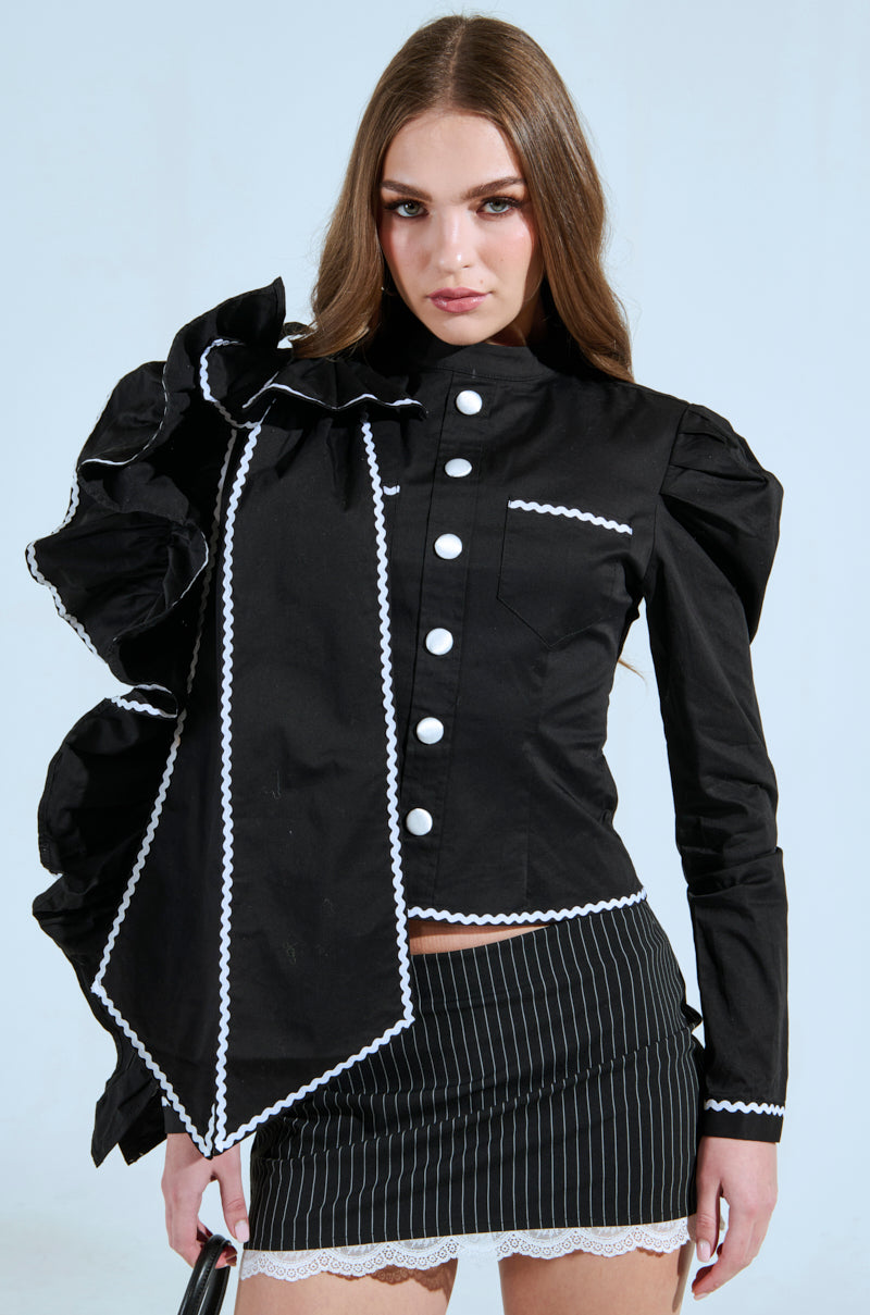 BRING THE DRAMA POPLIN BOW TOP IN BLACK – AKIRA