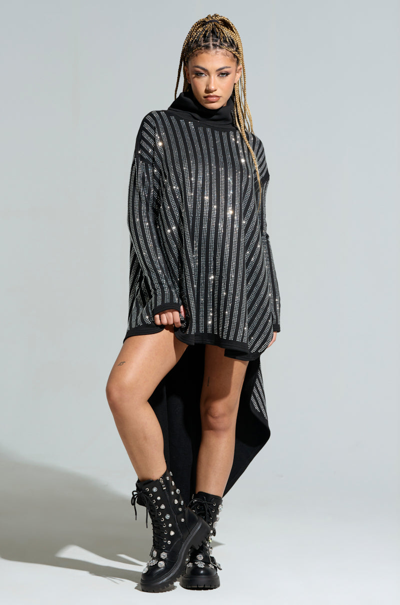 IMAGINE EMBELLISHED SWEATSHIRT MINI DRESS IN BLACK  AKIRA