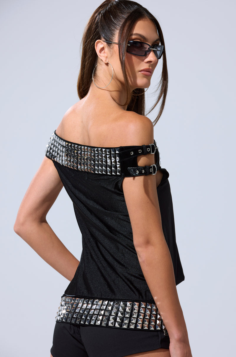 VENUS STUDDED OFF-THE-SHOULDER TOP – AKIRA