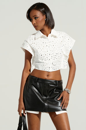 【美品】LACE COMBI HALF SLEEVE JACKET SHIRT OMBRE RHINESTONE POPLIN CROPPED SHIRT – AKIRA
