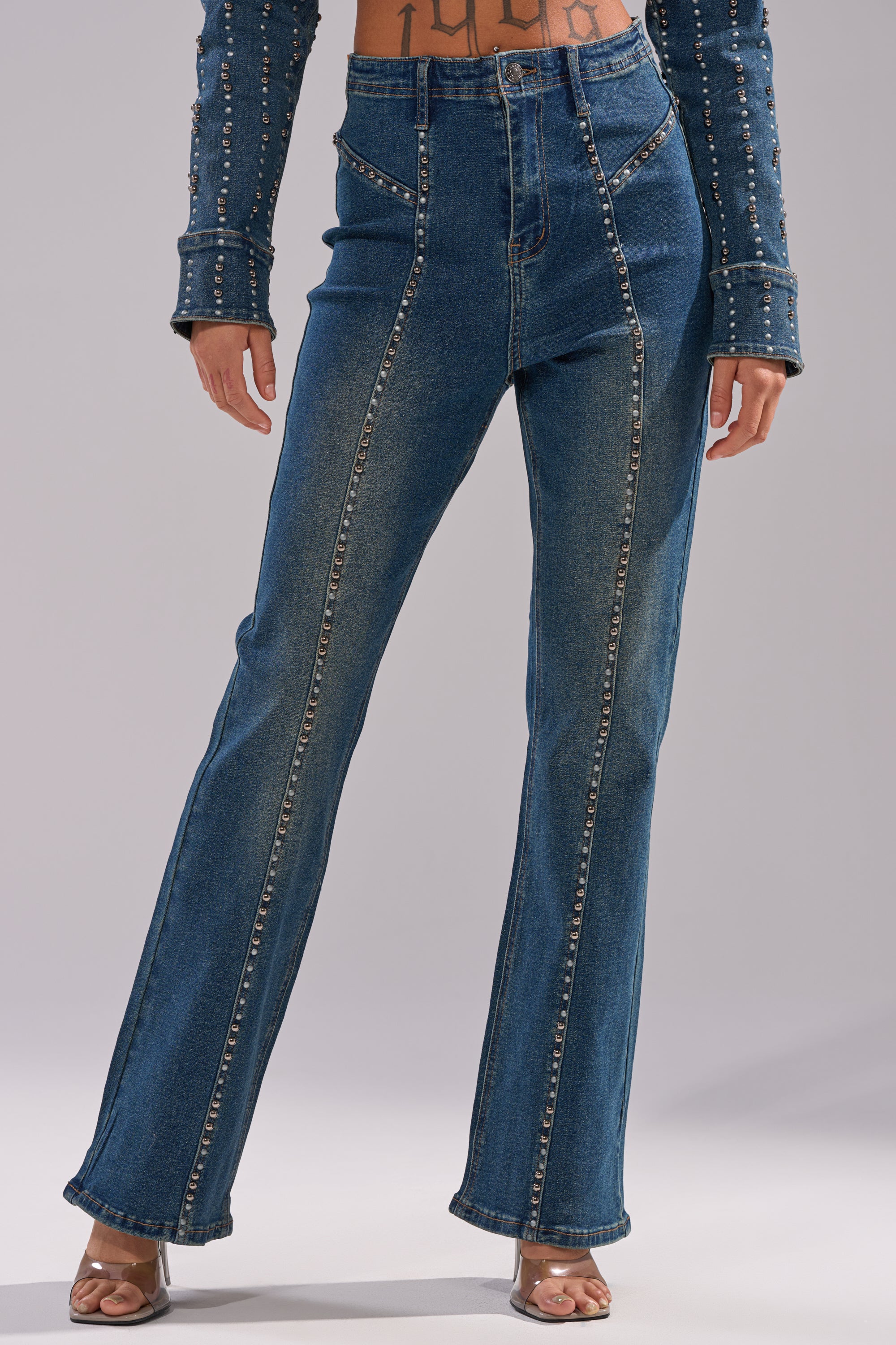 GLAMOUR STUDDED FLARE DENIM PANT – AKIRA GLAMOUR STUDDED FLARE DENIM PANT – AKIRA