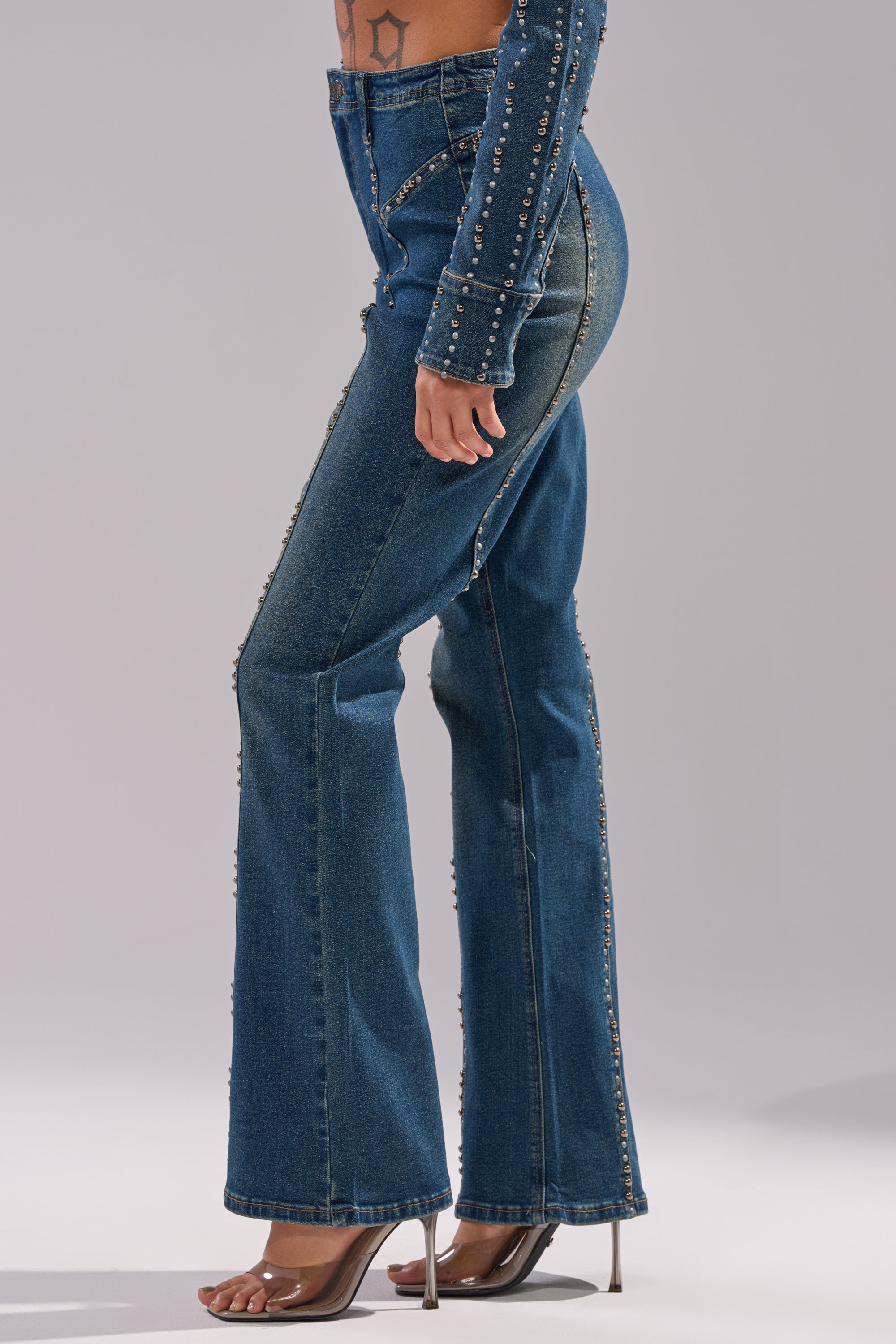 GLAMOUR STUDDED FLARE DENIM PANT – AKIRA