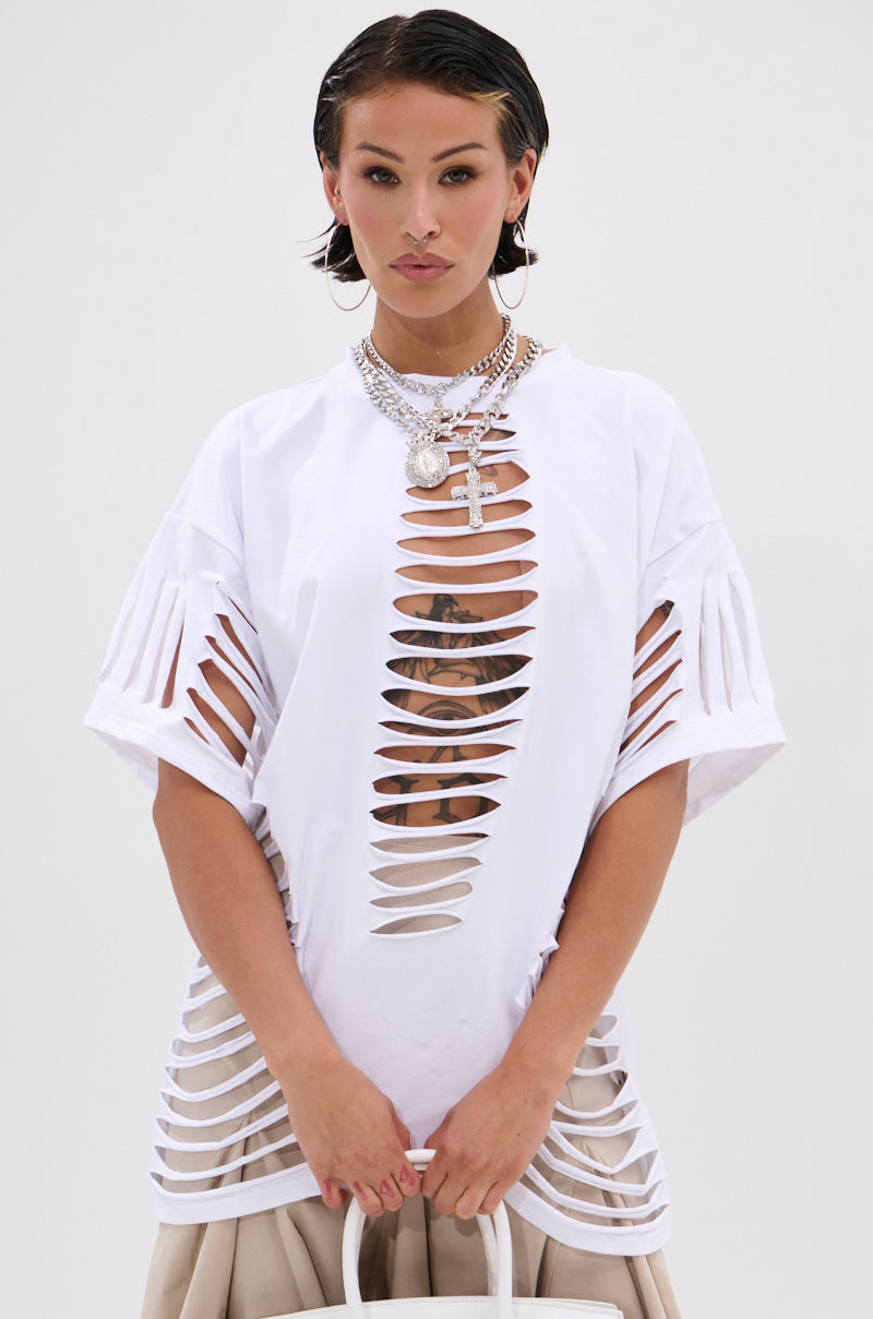 Short Slashed SLASHED UP OVERSIZED SHORT SLEEVE TEE – AKIRA