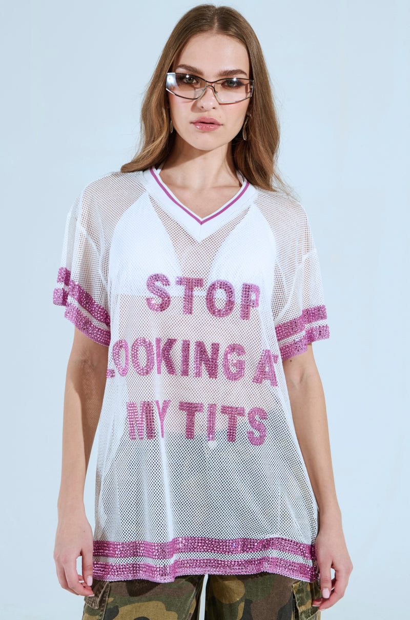 しらゆき STOP LOOKING AT MY TITS MESH JERSEY – AKIRA