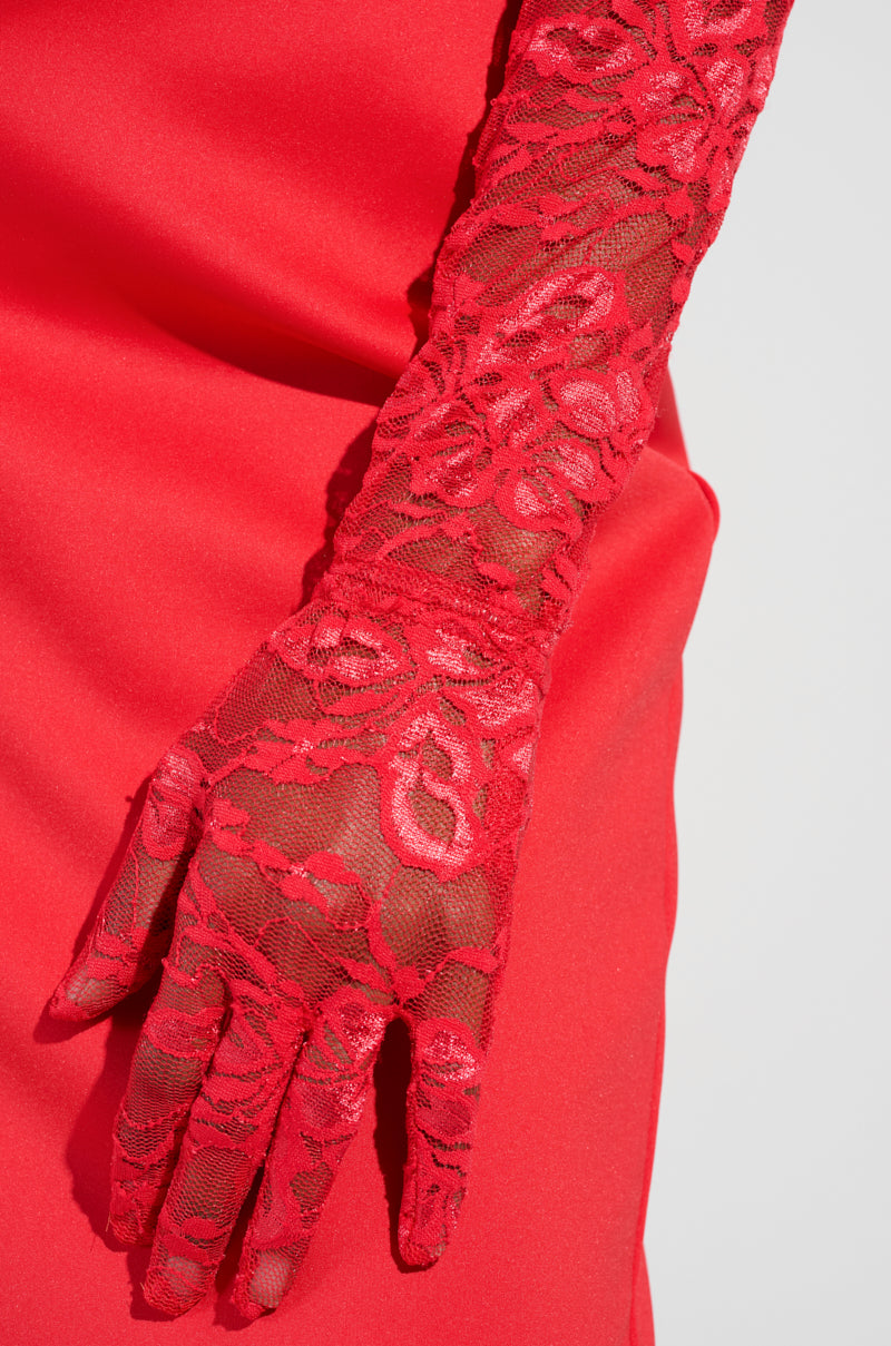 ALL THE ATTENTION LACE GLOVE BODYSUIT IN RED AKIRA ALL THE ATTENTION LACE GLOVE BODYSUIT IN RED AKIRA