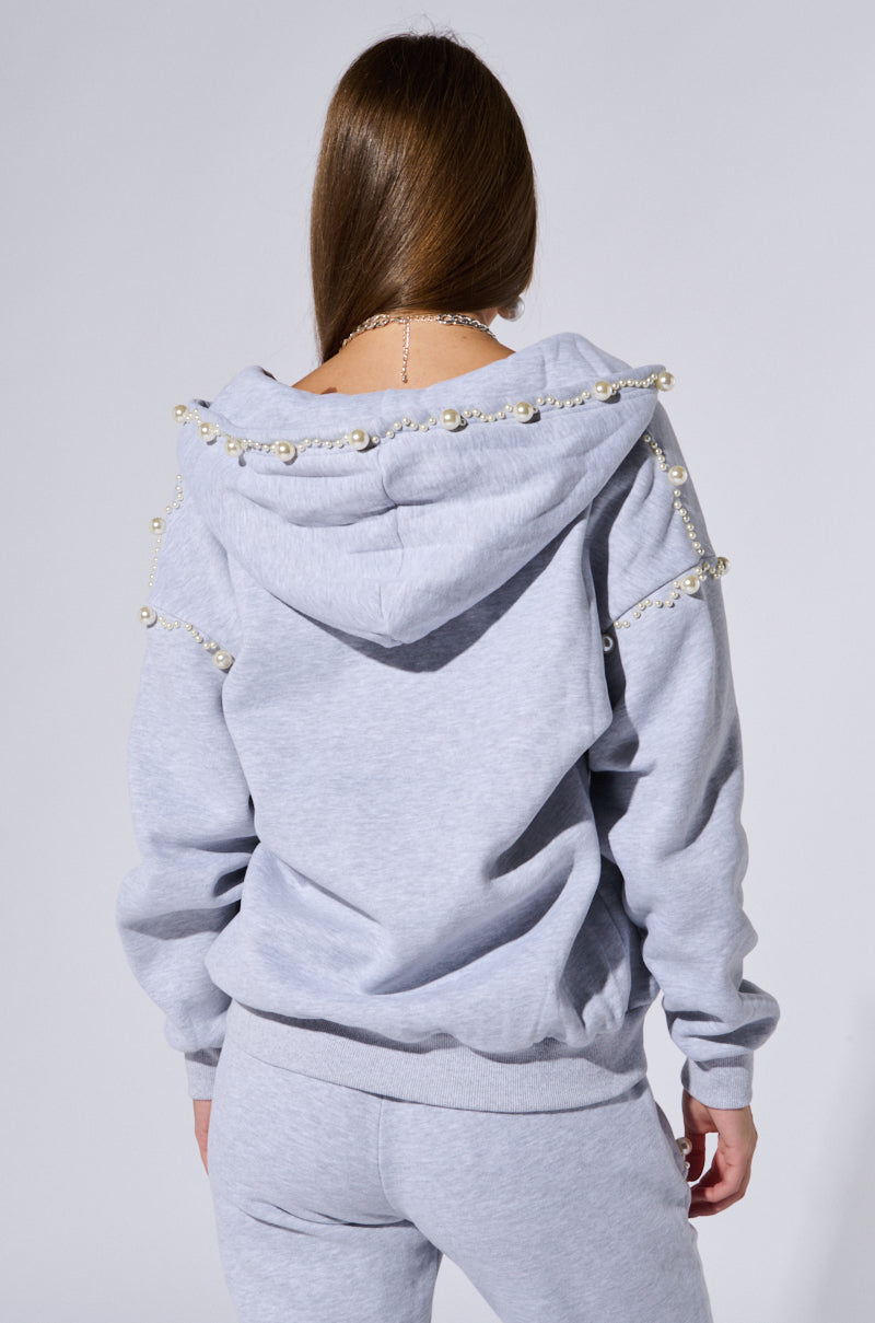PEARL DETAIL ZIP UP SWEATSHIRT - Main Image