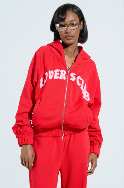 LOVERS CLUB ZIP UP HOODIE IN RED – AKIRA