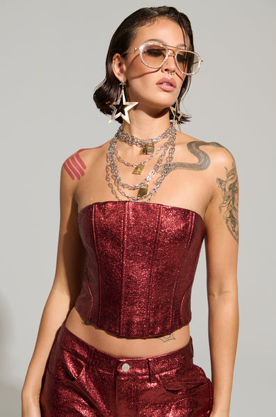 ROCKSTAR CHIC CORSET TOP IN RED – AKIRA