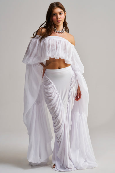 SLOUCHY SQUARE NECK LONG SLEEVE BLOUSE TOP IN WHITE – AKIRA