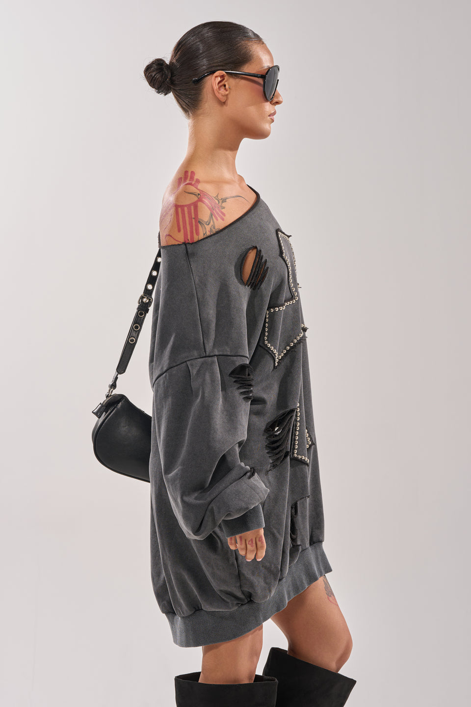 mini sweatshirt dress ASOS DESIGN fitted mini sweatshirt dress in heather gray