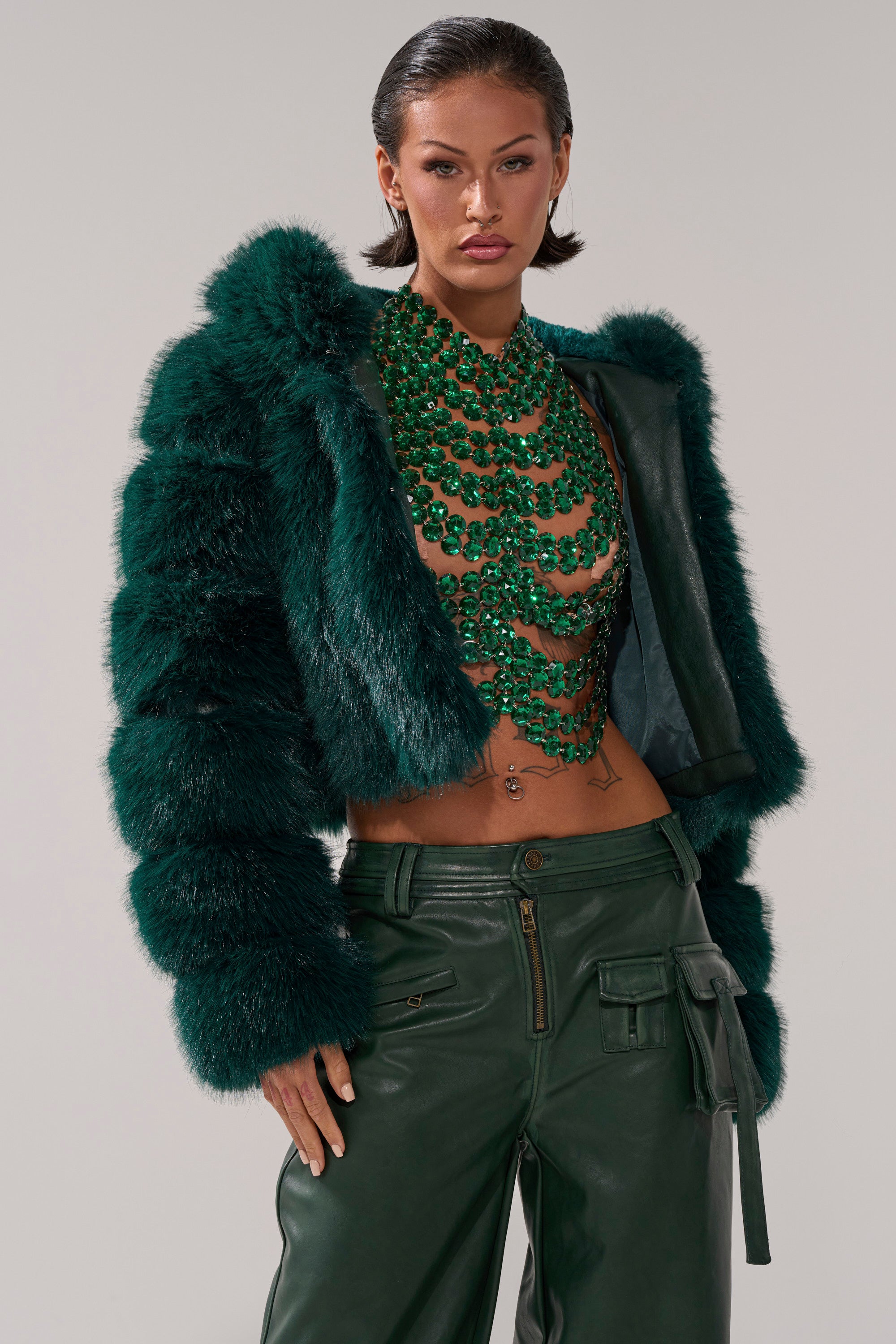 JOLENE FAUX FUR COAT IN EMERALD GREEN – AKIRA